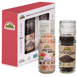 Himalayan Chef Himalayan Pink Salt and Black Pepper Grinder Set with Rack, 5.3 Ounce, Non GMO, Kosher certified 