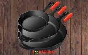 Nutrichef Pre-Seasoned Cast Iron Skillet 3 Pieces Kitchen Frying Pan Nonstick Cookware Set w/Drip Spout, Silicone Handle, For Electric Stovetop, Glass Ceramic